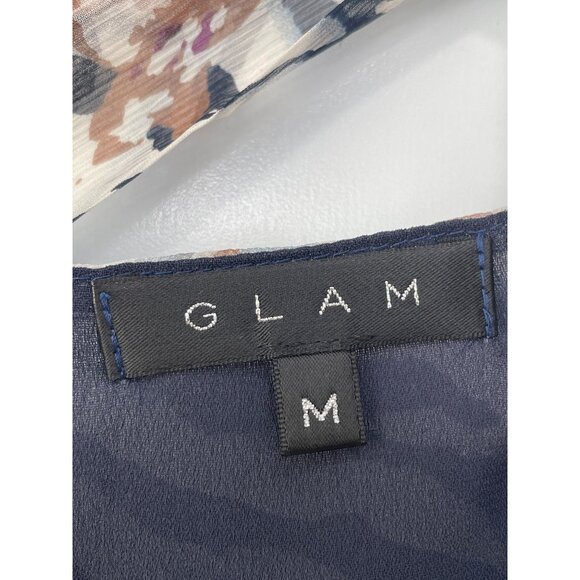 Glam Silk Sleeveless Sheer Mini Dress Size Medium Tie Waist Zebra Navy Multi - Picture 3 of 6